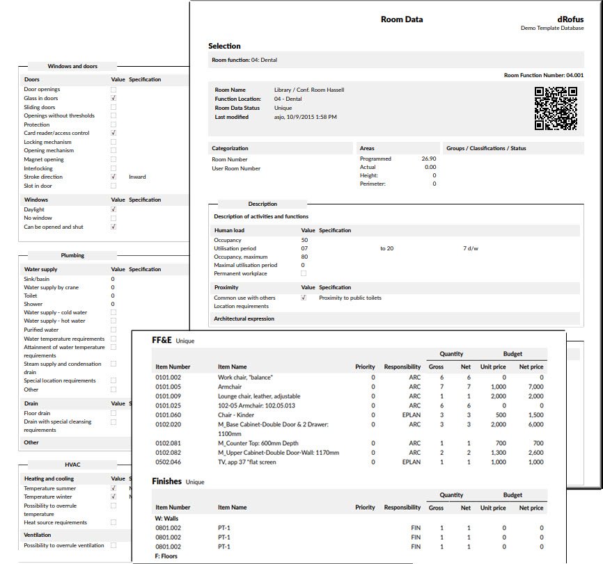 Room Data Sheet Building Program PDF Report