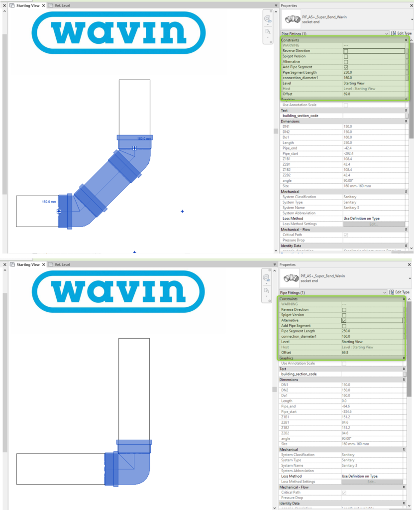 Screenshot – functions when using bend fitting from AS+ system package