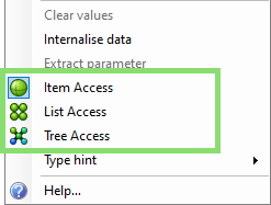 Dostęp do danych wejściowych. Pojedyncza wartość (Item), lista (List), drzewo danych (Tree).