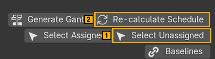 Schedule tools with Select Unassigned and Re-calculate Schedule marked